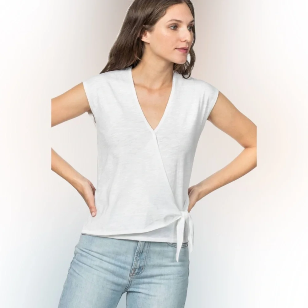 NWOT- Lilla P Faux Wrap White Tee-Size M - Picture 6 of 8